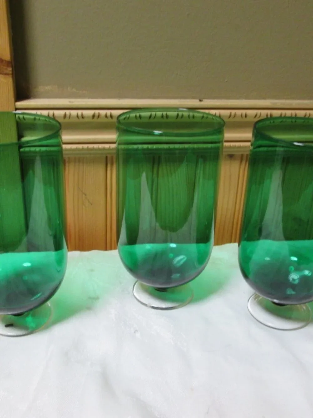 3 handblown Lenox footed goblets Emerald Green signed lenox on bottom 5.5 in H
